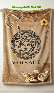 Warm Beige Versace Medusa Snake Angel Print Fleece Throw Blanket IMG_1384